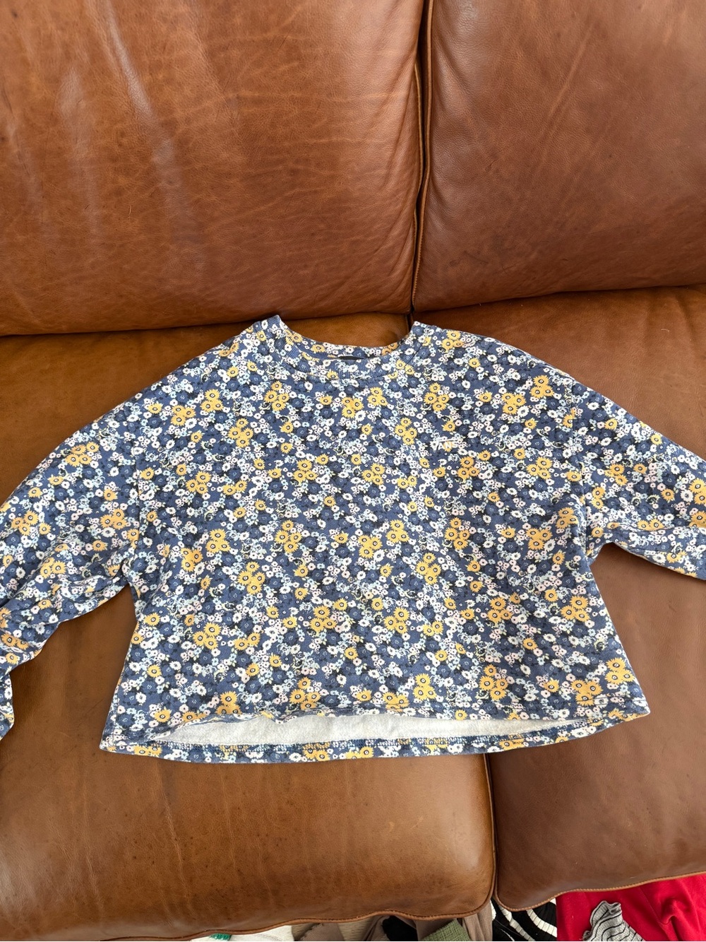 Vans Women's Navy Floral Long Sleeve Tee with Yellow Accents